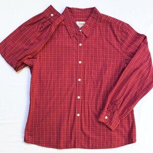 Talbots Button Down Shirt Womens Sz Medium Thin Line Plaid Red Blue 100% Cotton
